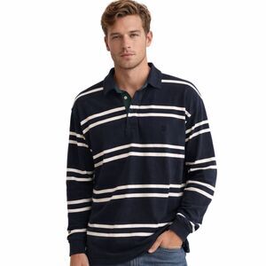 Vtg 90s State of Art Striped Rugby Shirt Mens Sz XL Navy Longsleeve Ivy League